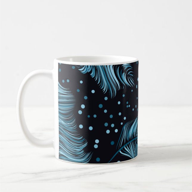 Caneca De Café Textura de pena escura, abstrato. (Esquerda)