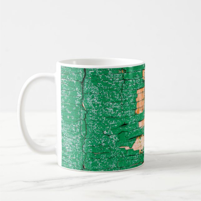 Caneca De Café Textura de vedação velha de madeira com tinta shab (Esquerda)