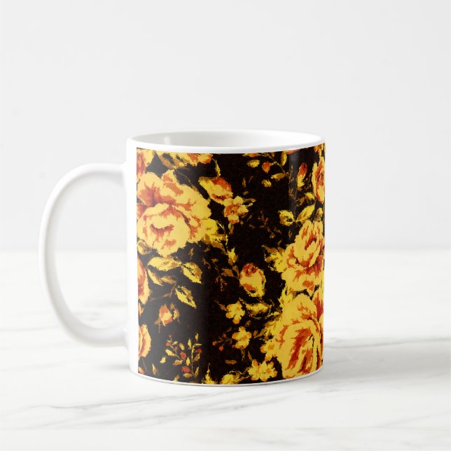 Caneca De Café textura de vidro de faísca abstrato floral (Esquerda)