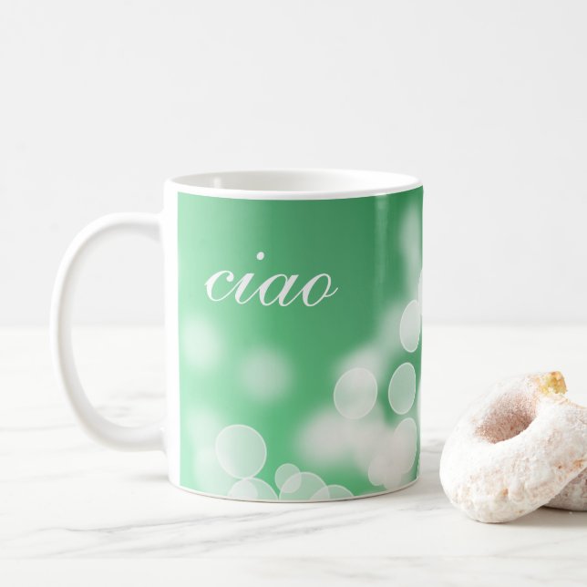 Caneca De Café textura do verde do estilo do bokeh (Com Donut)