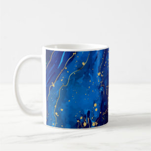Caneca De Café Textura Dourada de mármore azul luxuosa