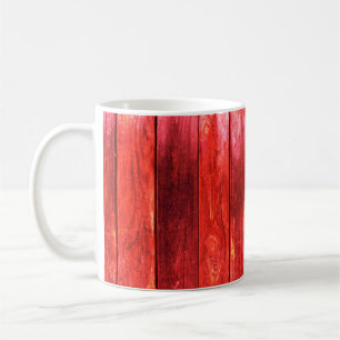 Caneca De Café Textura em placas de madeira vermelha e brilhante.