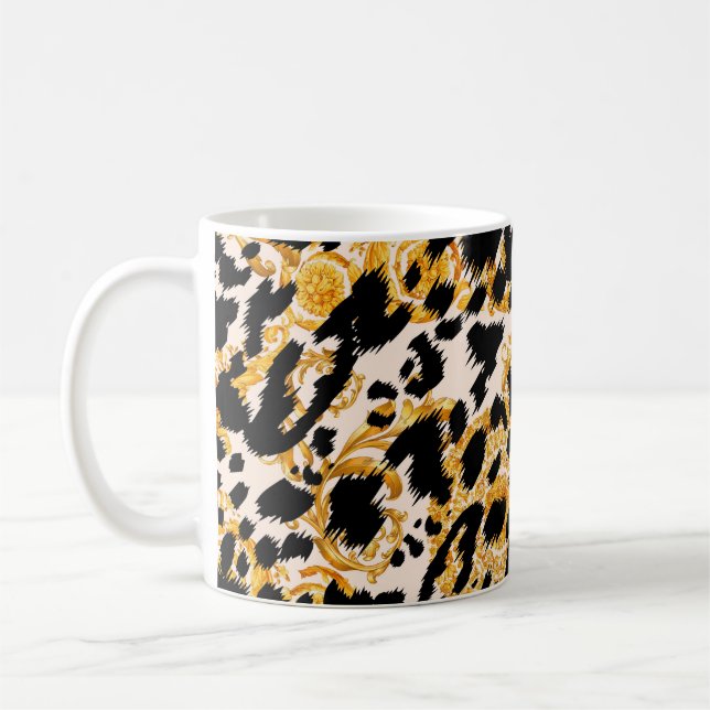 Caneca De Café Textura leopardo: padrão barroco-ouro. (Esquerda)