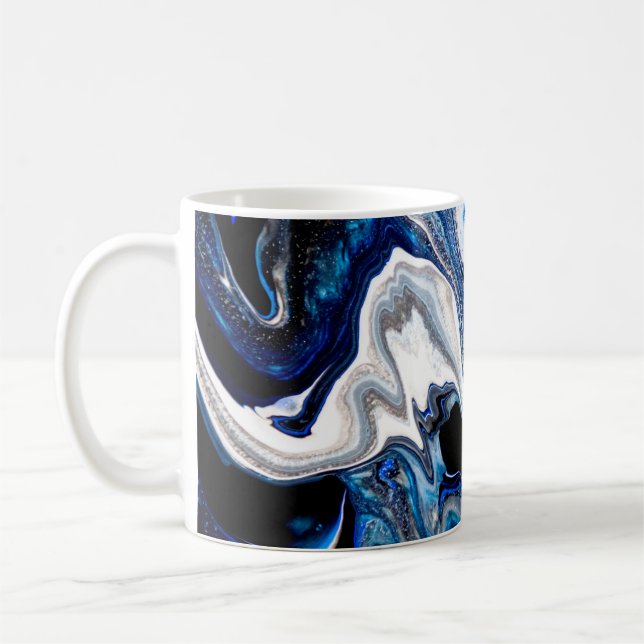 Caneca De Café textura líquida de abstrato marble em branco prate (Esquerda)
