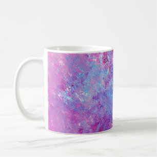 Caneca De Café Textura rosa-azul criativa, manchas de tinta.