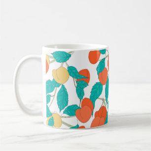 Caneca De Café Textura sem costura com frutas e folhas