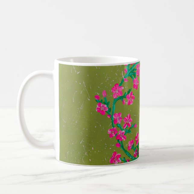 Caneca De Café Textured Pink Flower Wreath Painting  (Esquerda)