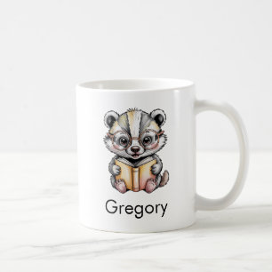 Caneca De Café Texugo Fofo Lendo um Livro Personalizado