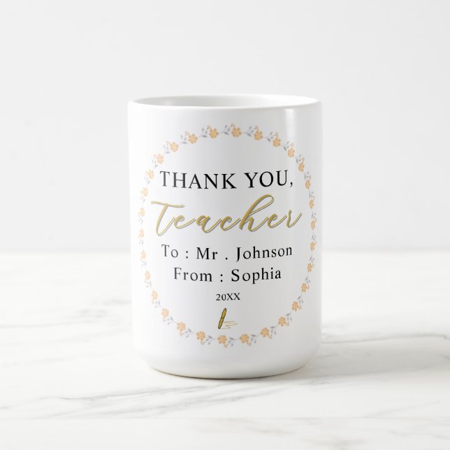 Caneca De Café Thank You Teacher – Custom Name Mug Gift (Centro)