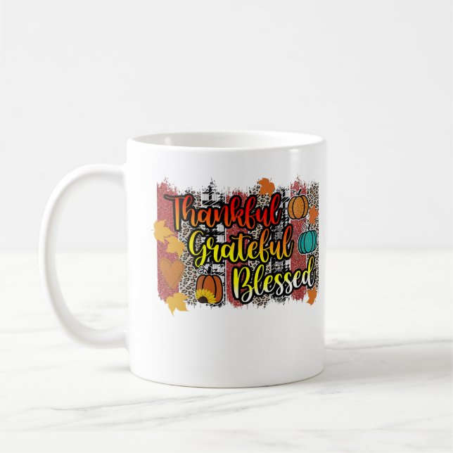 Caneca De Café Thankful Grateful Blessed Leopard Pumpkin Fall Vib (Esquerda)
