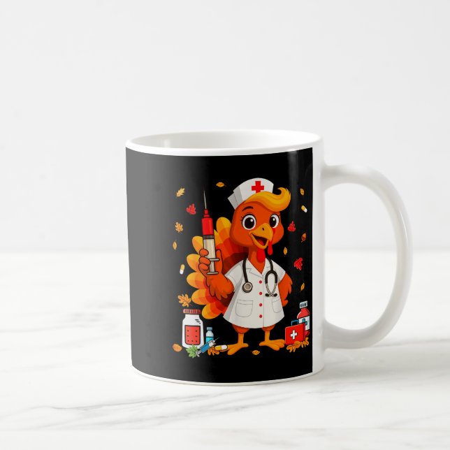 Caneca De Café Thankful Turkey Funny Scrub Nurse Fall Thanksgivin (Direita)