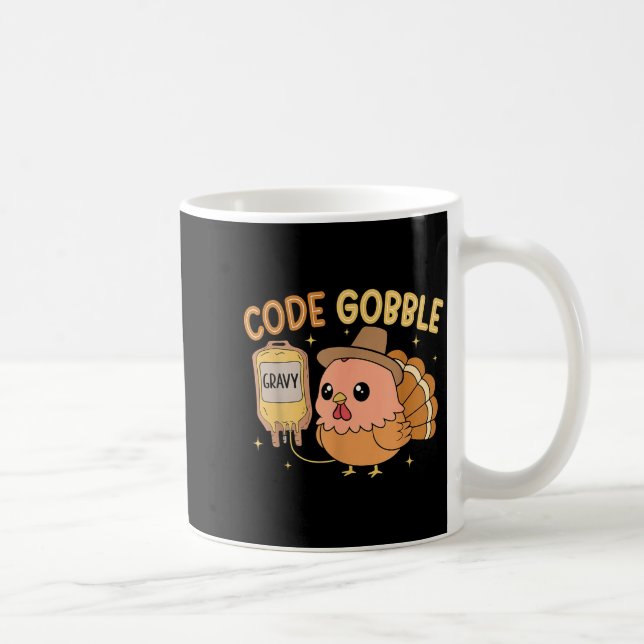 Caneca De Café Thanksgiving Nurse Code Gobble Funny Rn Cna Medica (Direita)