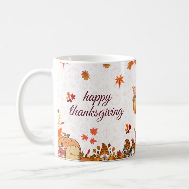 Caneca De Café Thanksgiving Pumpkin Gnome Banner (Esquerda)