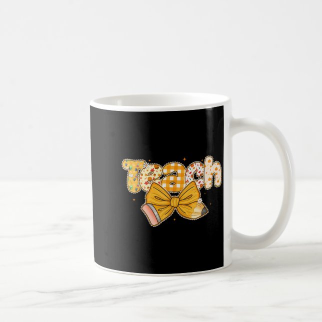 Caneca De Café Thanksgiving Teacher Pencil Bow Fall One Thankful  (Direita)