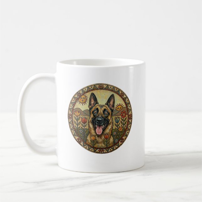 Caneca De Café The Airborne Shepherd – Folk Art Belgian Malinois (Esquerda)