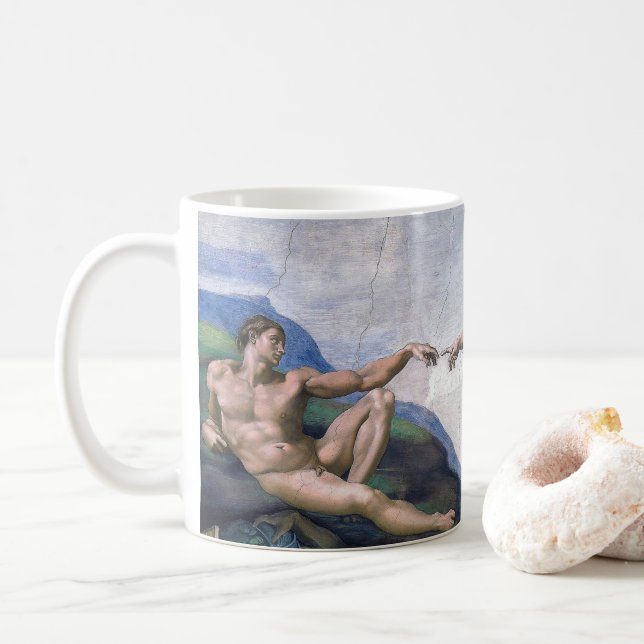 Caneca De Café “ The Creation of Adam ” , Michelangelo (Com Donut)