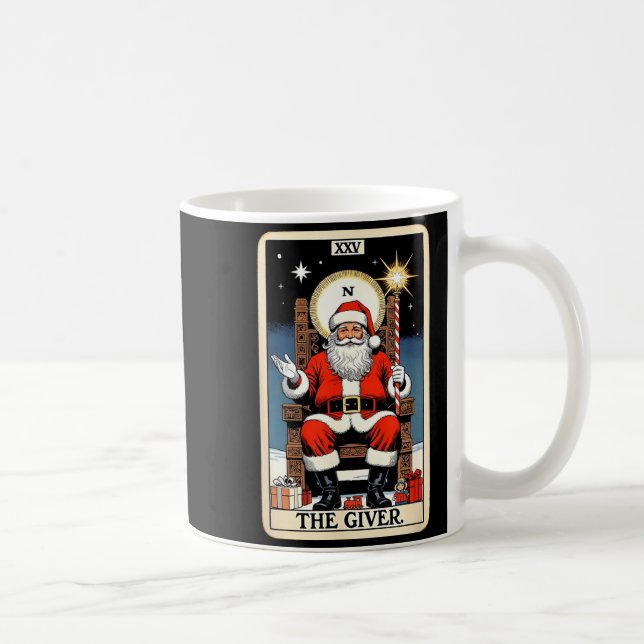 Caneca De Café The Giver Santa Tarot Card Style Christmas Graphic (Direita)