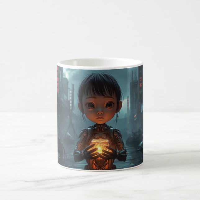 Caneca De Café  The Neon Refugee Girl: Sci Fi, Cyberpunk Mug (Centro)