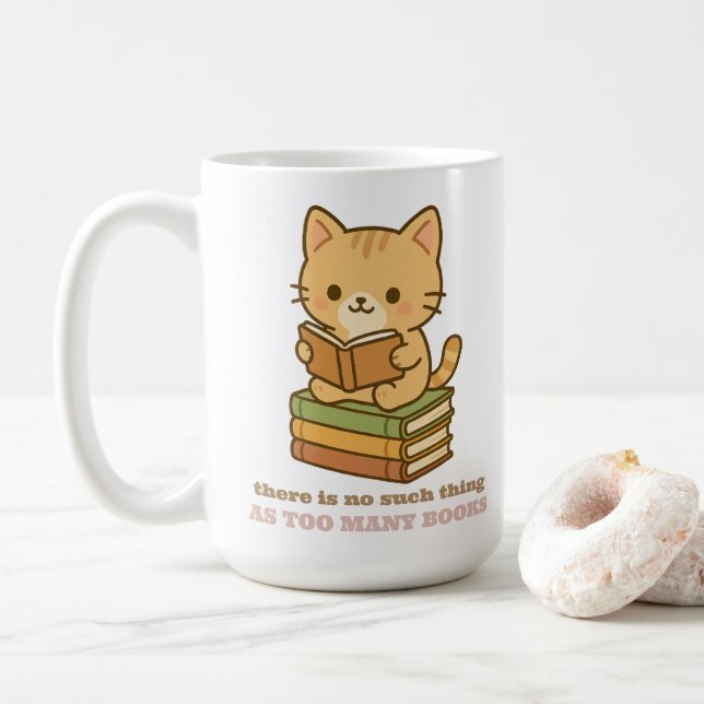 Caneca De Café There is no such thing as too many books cat (Com Donut)