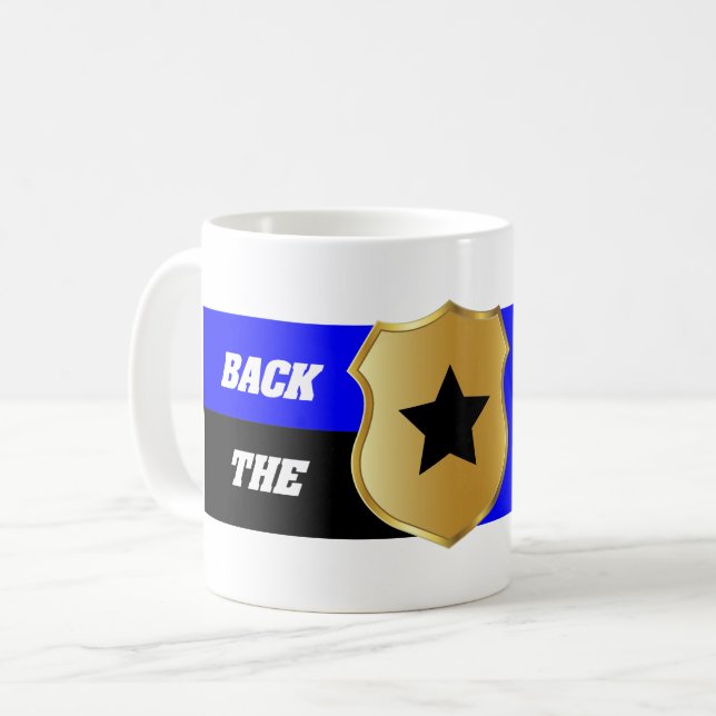 Caneca De Café Thin Blue Line, Apoie O Azul (Frente Esquerda)