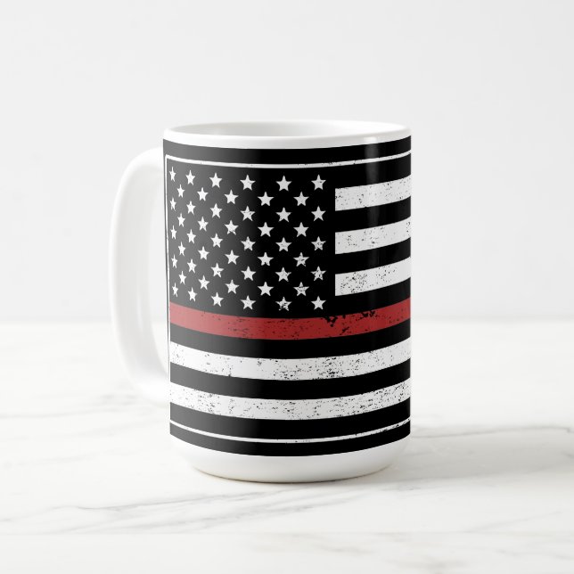 Caneca De Café Thin Red Line USA Flag Fire Department (Frente Esquerda)