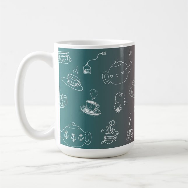 Caneca De Café This charming tea and coffee doodle pattern featur (Esquerda)