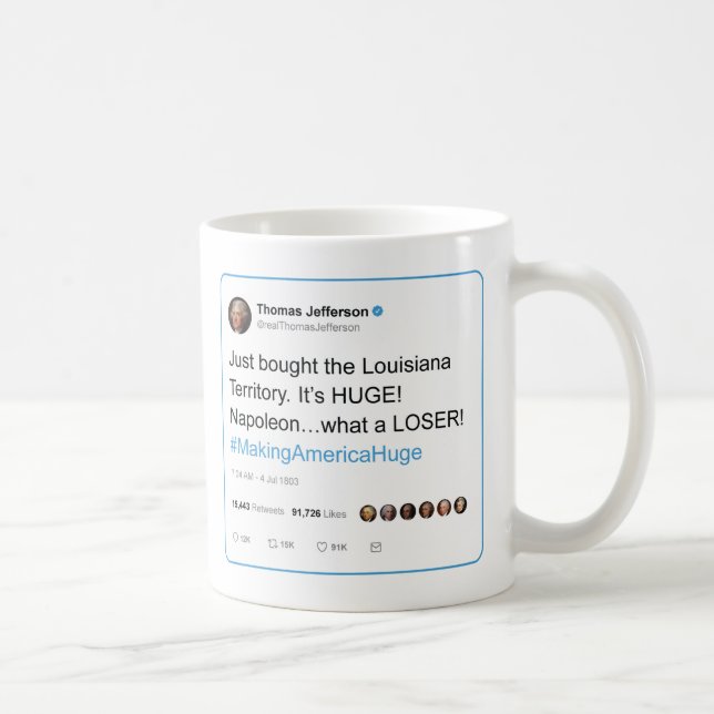 Caneca De Café Thomas Jefferson tweets a compra de Louisiana (Direita)
