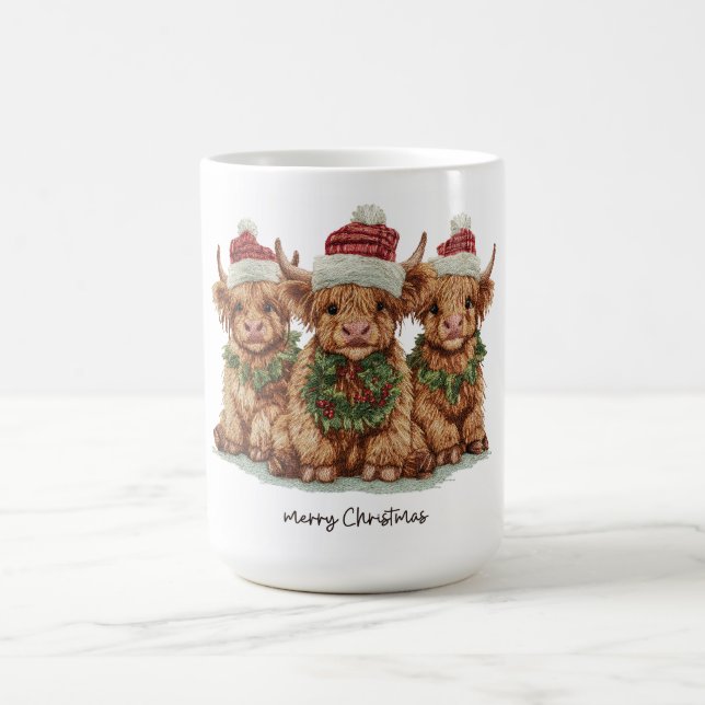 Caneca De Café Three Highland Cows with Garland & Hats (Centro)