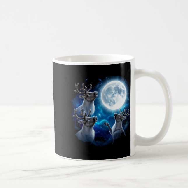 Caneca De Café Three Reindeer Howling At The Moon Merry Christmas (Direita)