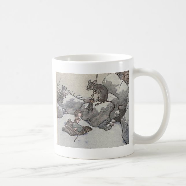 Caneca De Café Thumbelina e Mouse Princesa Winter Fairy Tale (Direita)