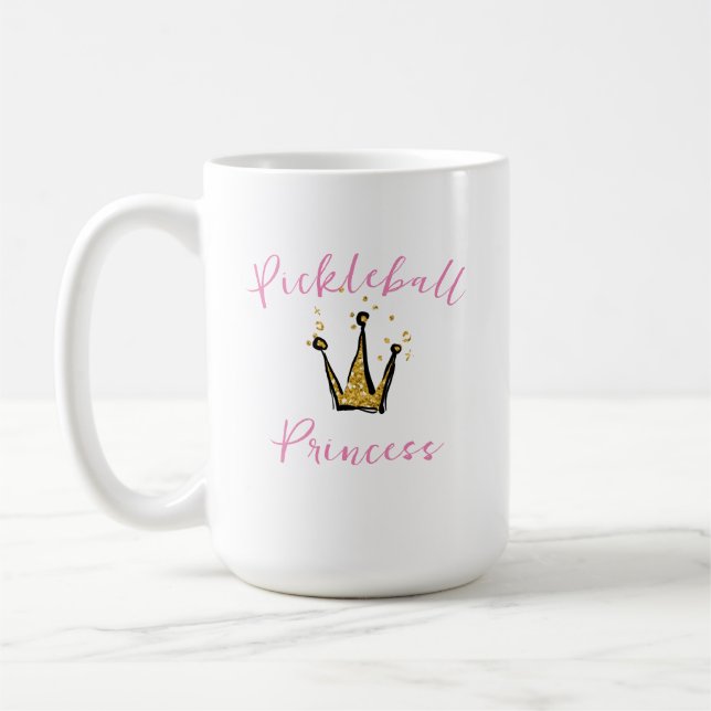 Caneca De Café Tiara e Texto Rosa Dourado da Princesa Picleball (Esquerda)