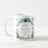 Tiarra Floral Borboleta Azul Dourado Quinceañera