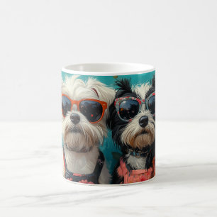 Caneca De Café Tibetan Terrier com Rosas do Coração Dia dos Namor