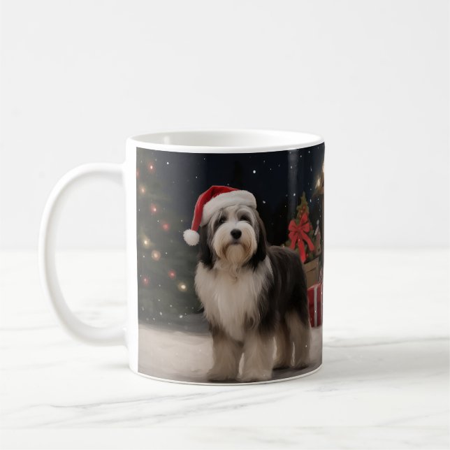 Caneca De Café Tibetano - Cão terrier no Natal da neve (Esquerda)