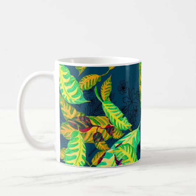 Caneca De Café Tie Tropical Dye Blue Gouache. Padrão tropical. G (Esquerda)