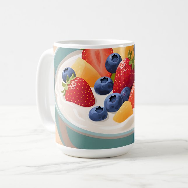Caneca De Café Tigela de Iogurte com Frutas Frescas (Frente Esquerda)
