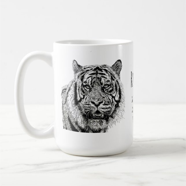 Caneca De Café Tiger  Black and White Monogram Saying (Esquerda)