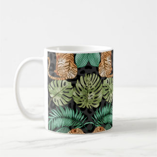 Caneca De Café Tiger Leaves: Selva De Aquarela Sem Costura.