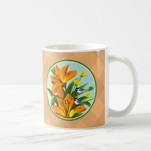 Caneca De Café Tiger Lily Black Chickadeed Bird Mugs (Direita)