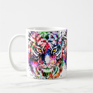 Caneca De Café Tiger Mug   Desenho Colorido de Tigre   Abstrato A