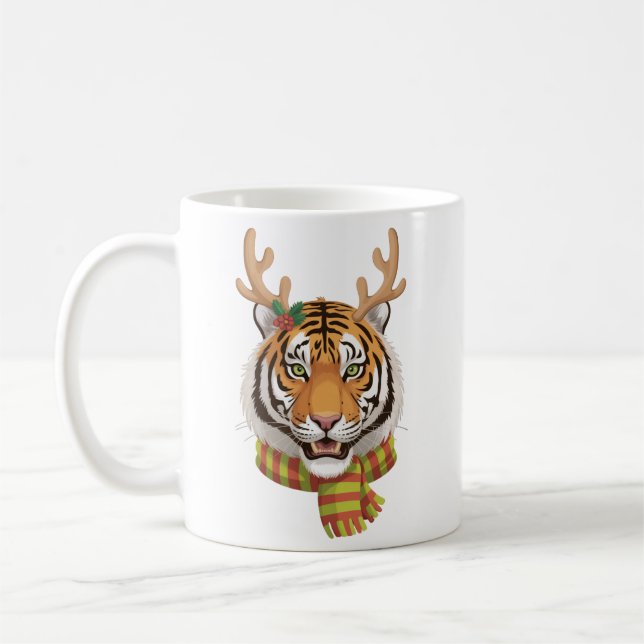 Caneca De Café Tiger Reindeer Christmas Animal With Antlers Xmas  (Esquerda)