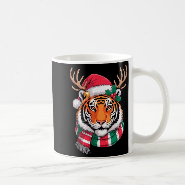 Caneca De Café Tiger Reindeer Christmas Santa Hat Tiger Xmas  (Direita)