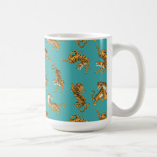 Caneca De Café Tiger sobre o padrão do Teal