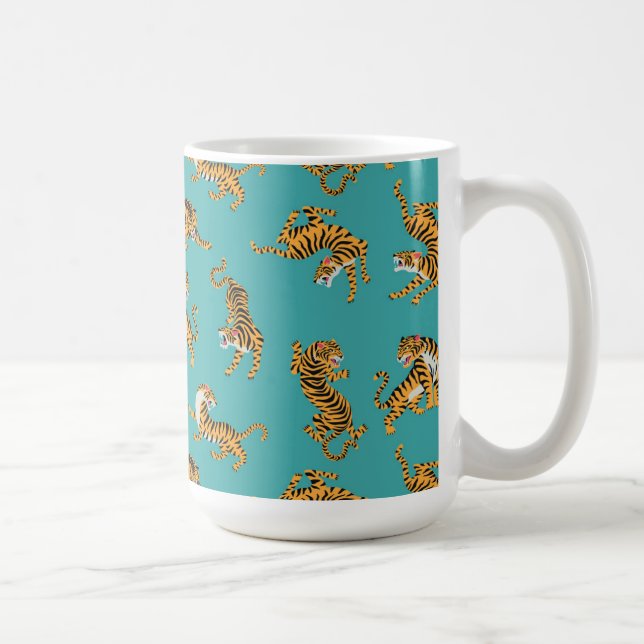 Caneca De Café Tiger sobre o padrão do Teal (Direita)