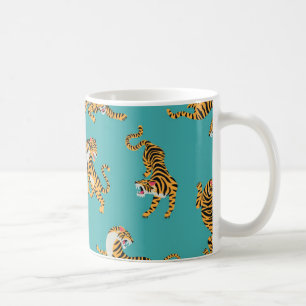 Caneca De Café Tiger sobre o padrão do Teal