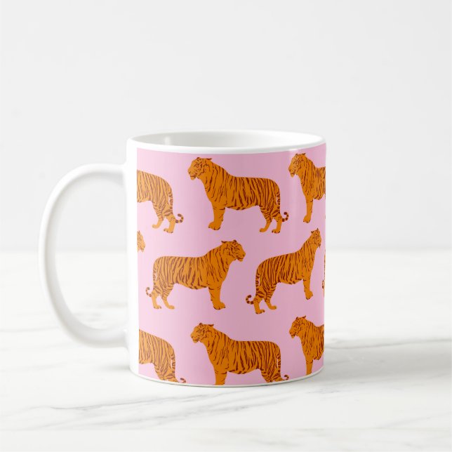 Caneca De Café Tigre Animal Rosa Moderno (Esquerda)