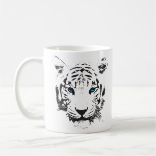 Caneca De Café Tigre branco com olhos azuis