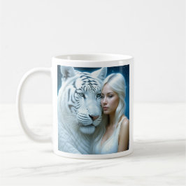 Caneca De Café Tigre branco místico e linda mulher