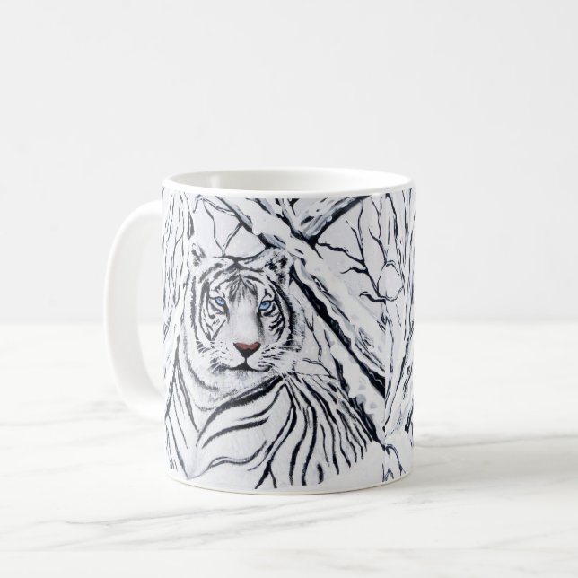 Caneca De Café Tigre Branco Misturando (Frente Esquerda)