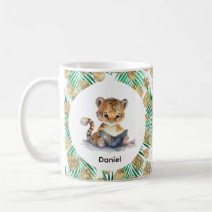 Caneca De Café Tigre-Cute Lendo um Livro